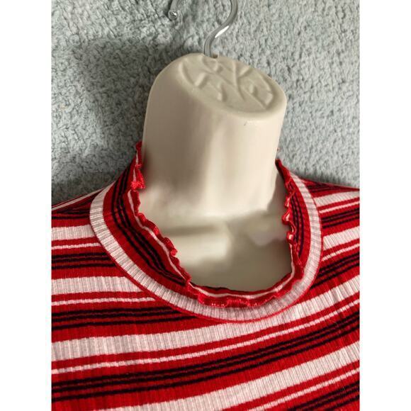 Wild Fable Women's L Striped Mock Neck Ribbed Shirt Dress Red White - Picture 4 of 12